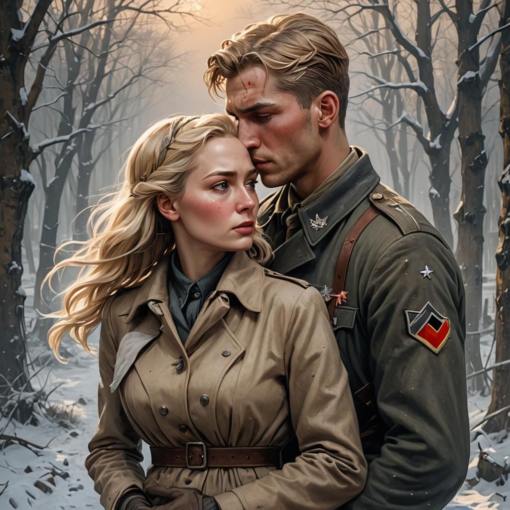 WWII Escape: Soldier and Prisoner in Winter, Hyperdetailed A...
