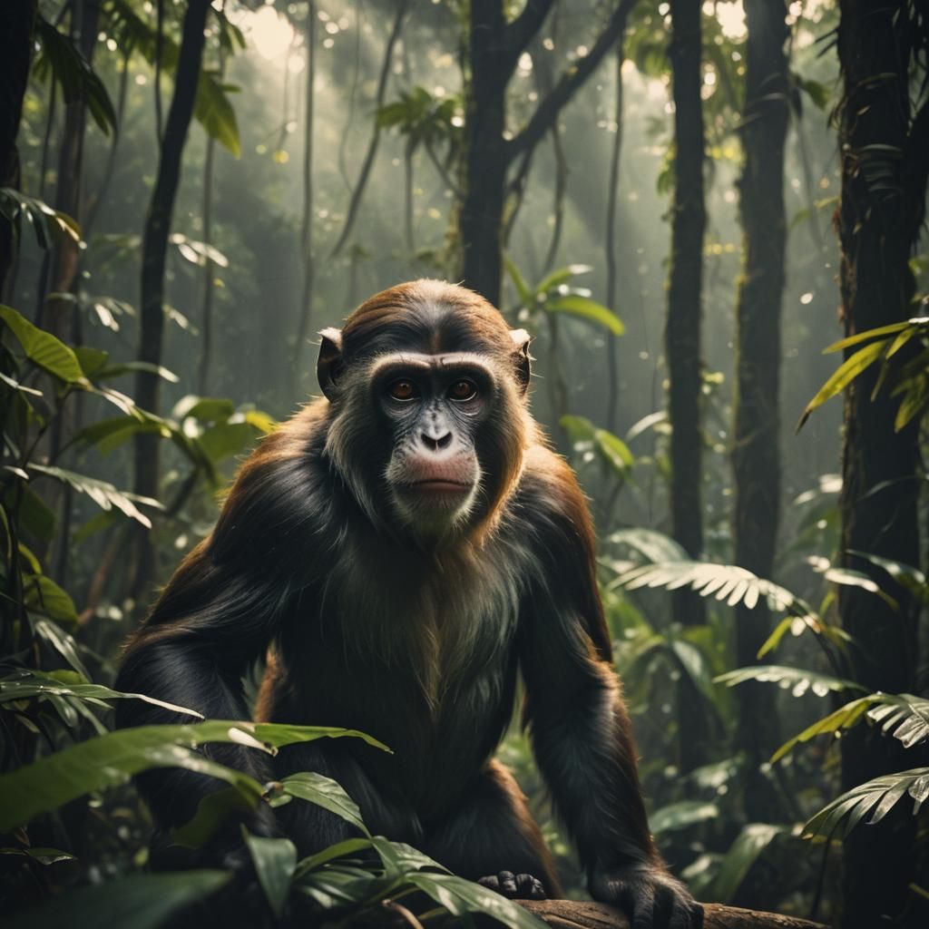 Moody Jungle Film Still of a Board Ape Monkey