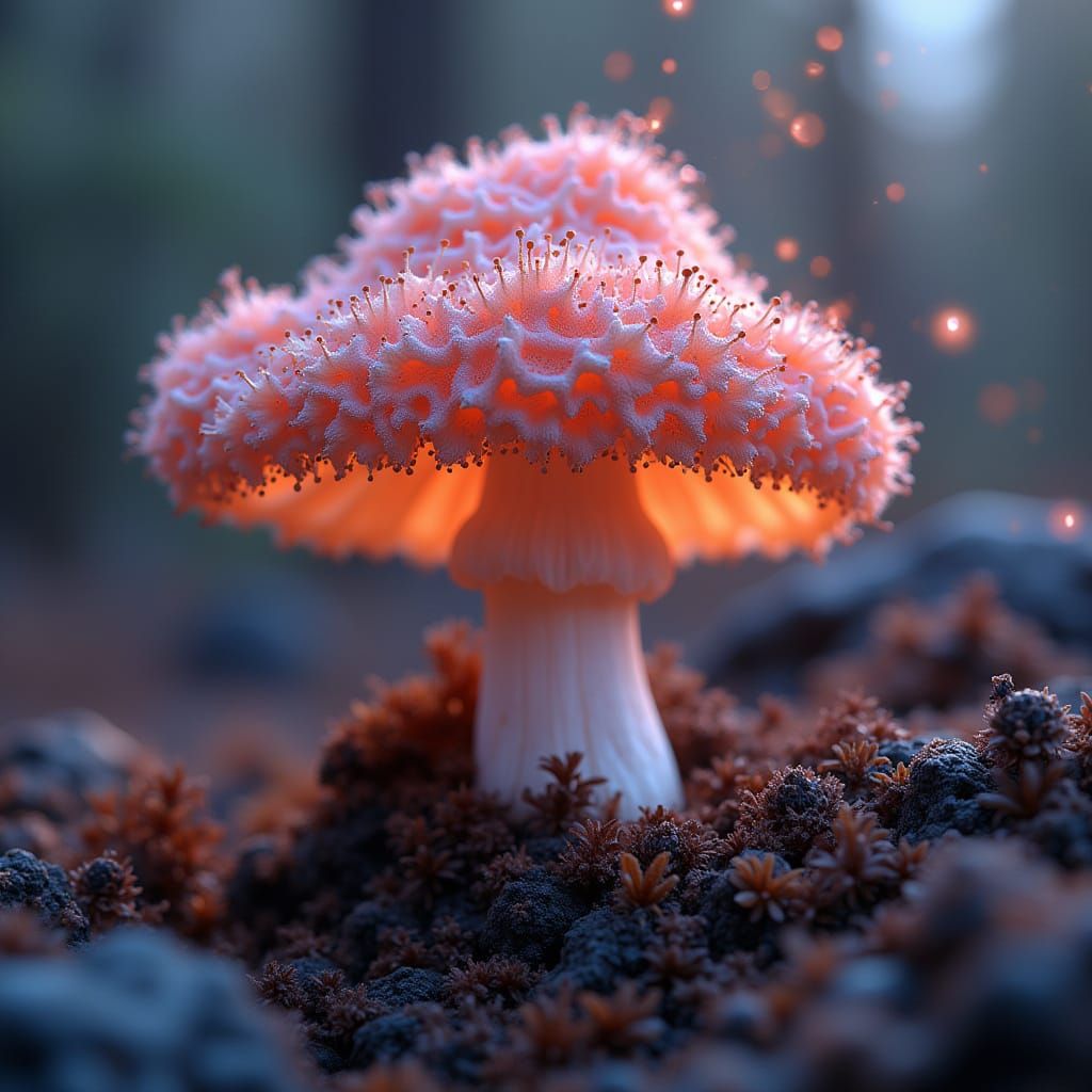 Zoomed in to see microscopic fractals in a Hericium coralloi...