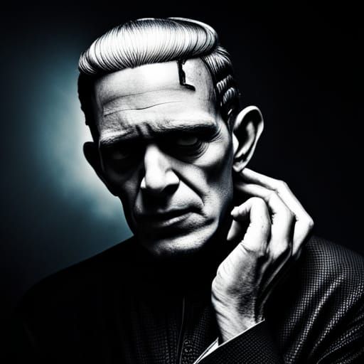 Hyperrealistic Frankenstein with Electrodes and Dress Jacket