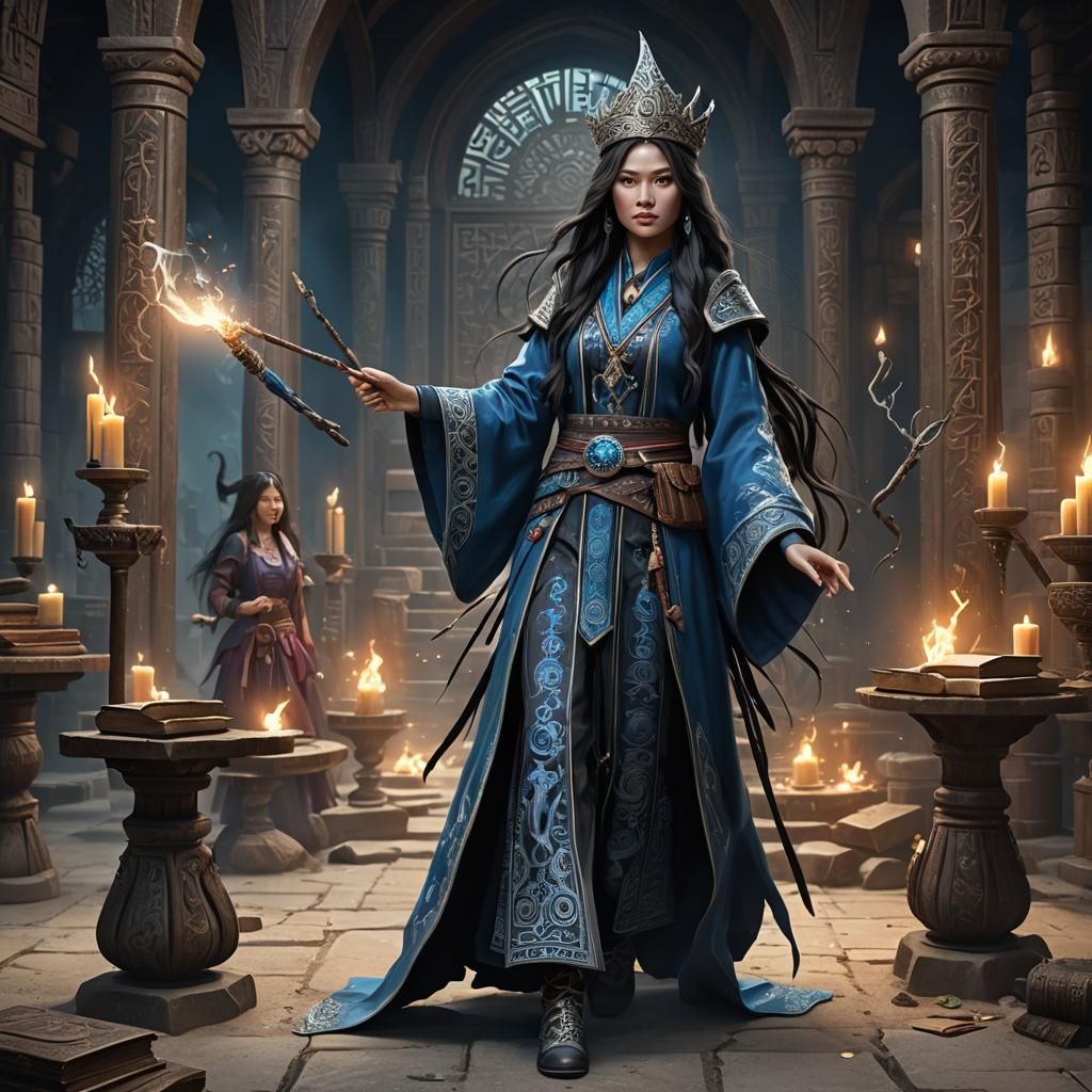 Hmong Teen Witch Practicing Spells at Mystical Academy