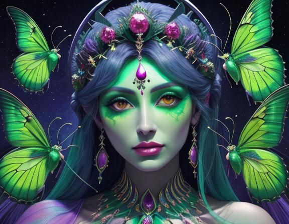 Lunar Goddess with Moon Moth in Astral Art