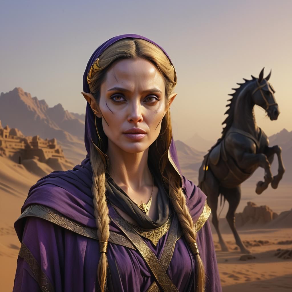 Mystical Elf Woman in Dark Fantasy Temple