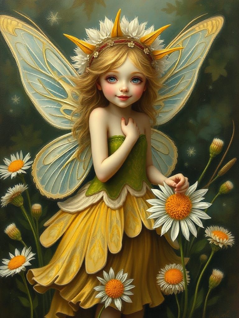 Dandelion Fairy Smiling in Oil Painting Style