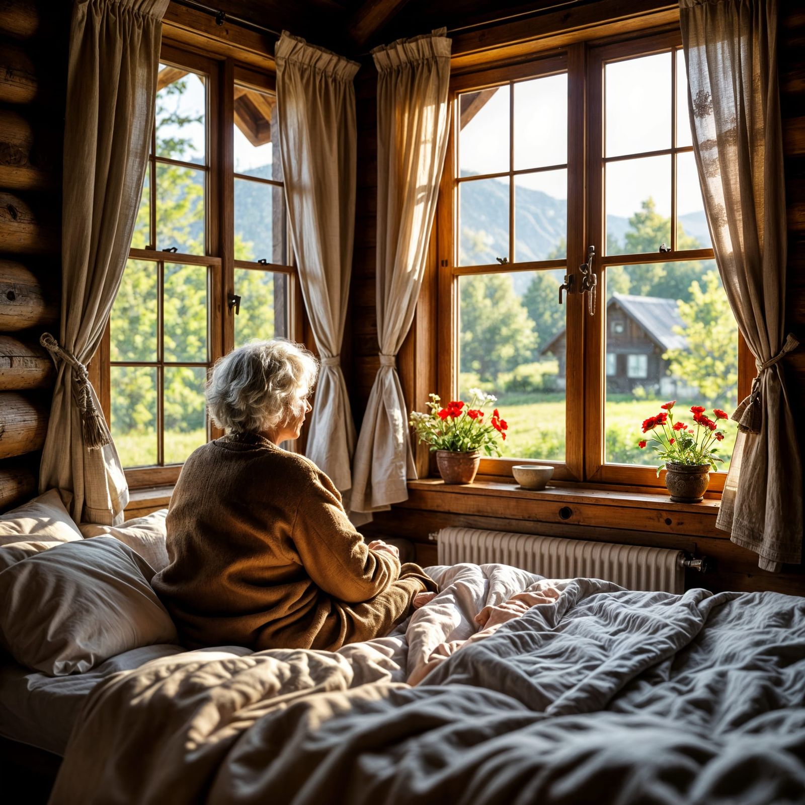 Grandma Watches Nature From Rustic Bedroom