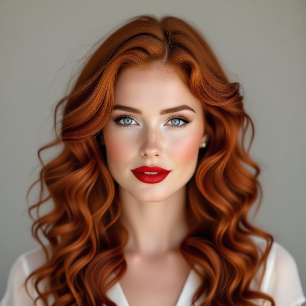Striking Irish Woman with Red Curly Hair and Blue Eyes