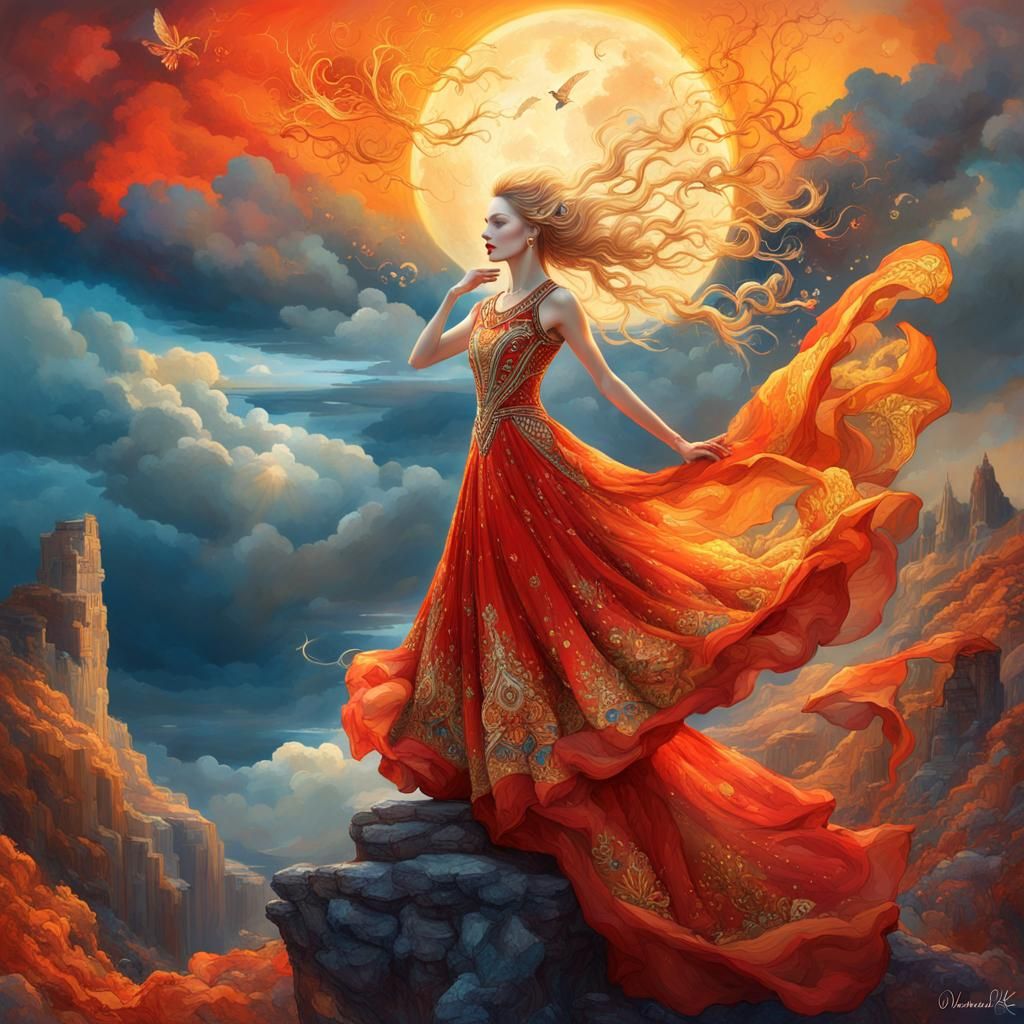 Ethereal Woman in Vivid Sunset Colors