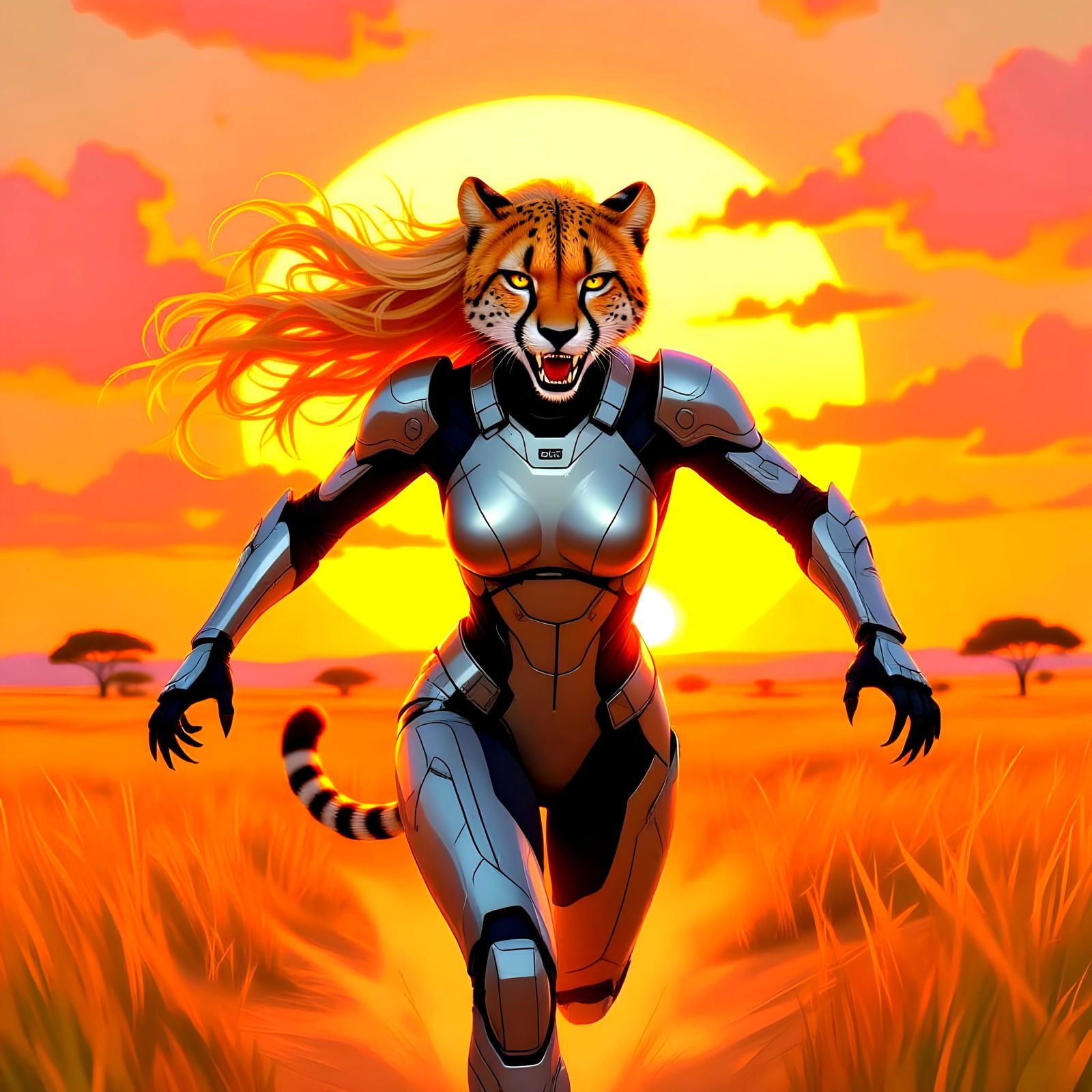 Cheetah Warrior in Silver Battlesuit