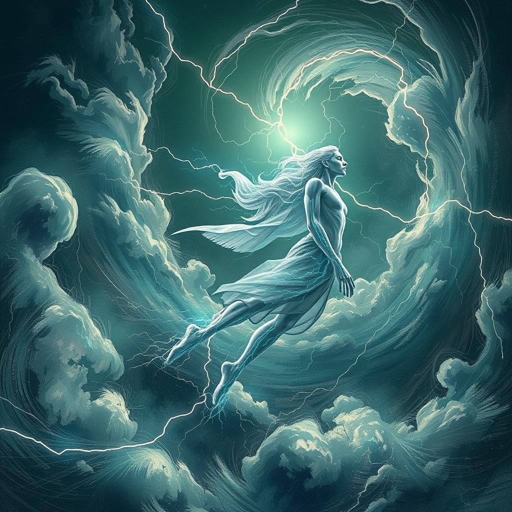 Lightning Figure Soaring Through Stormy Skies