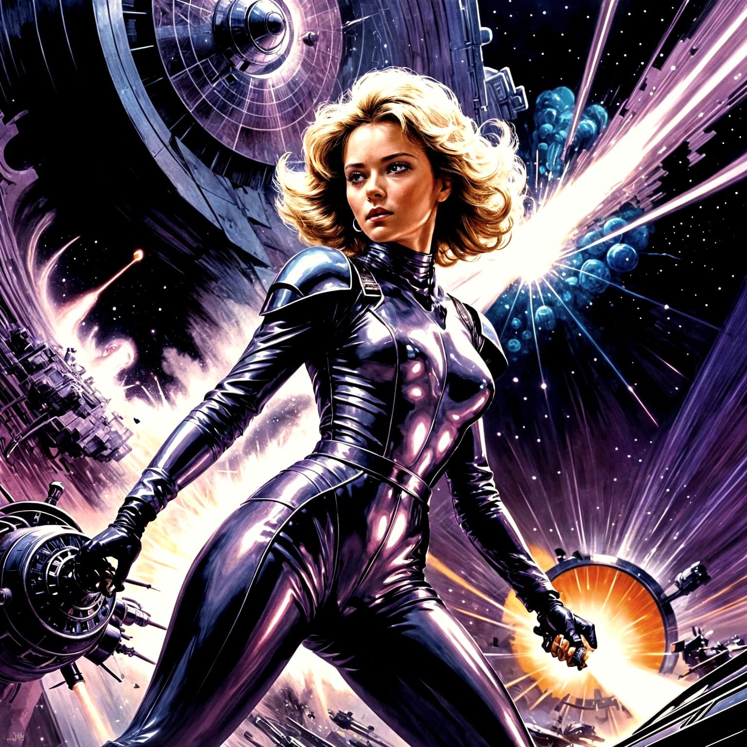 Heroine Battles Enemy in 70s Futurism Style