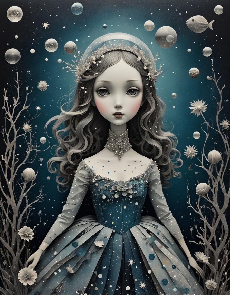 Paper Doll in Paper Galaxy: Surreal Digital Art