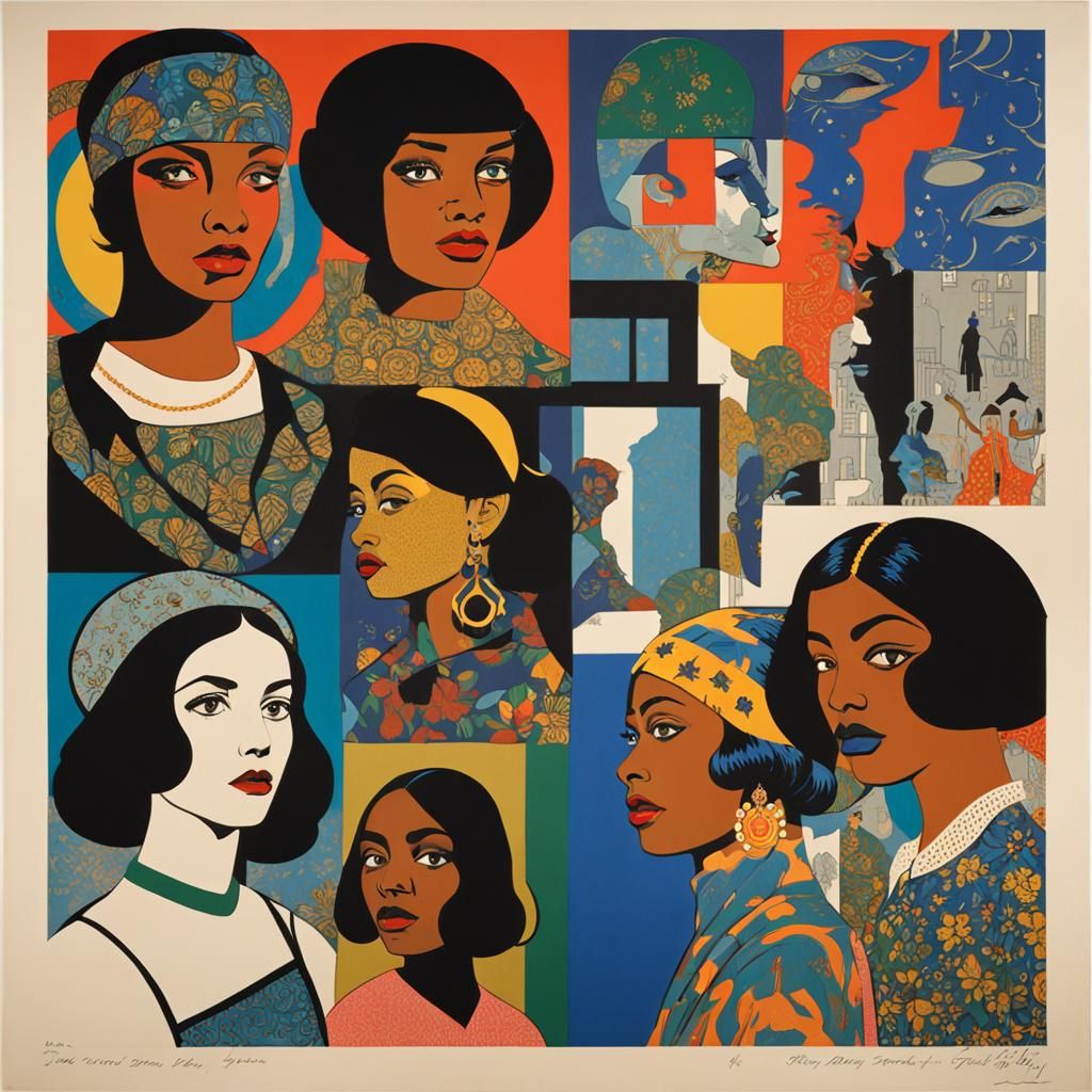 Stylized Female Figures in Graphic Art Deco Style