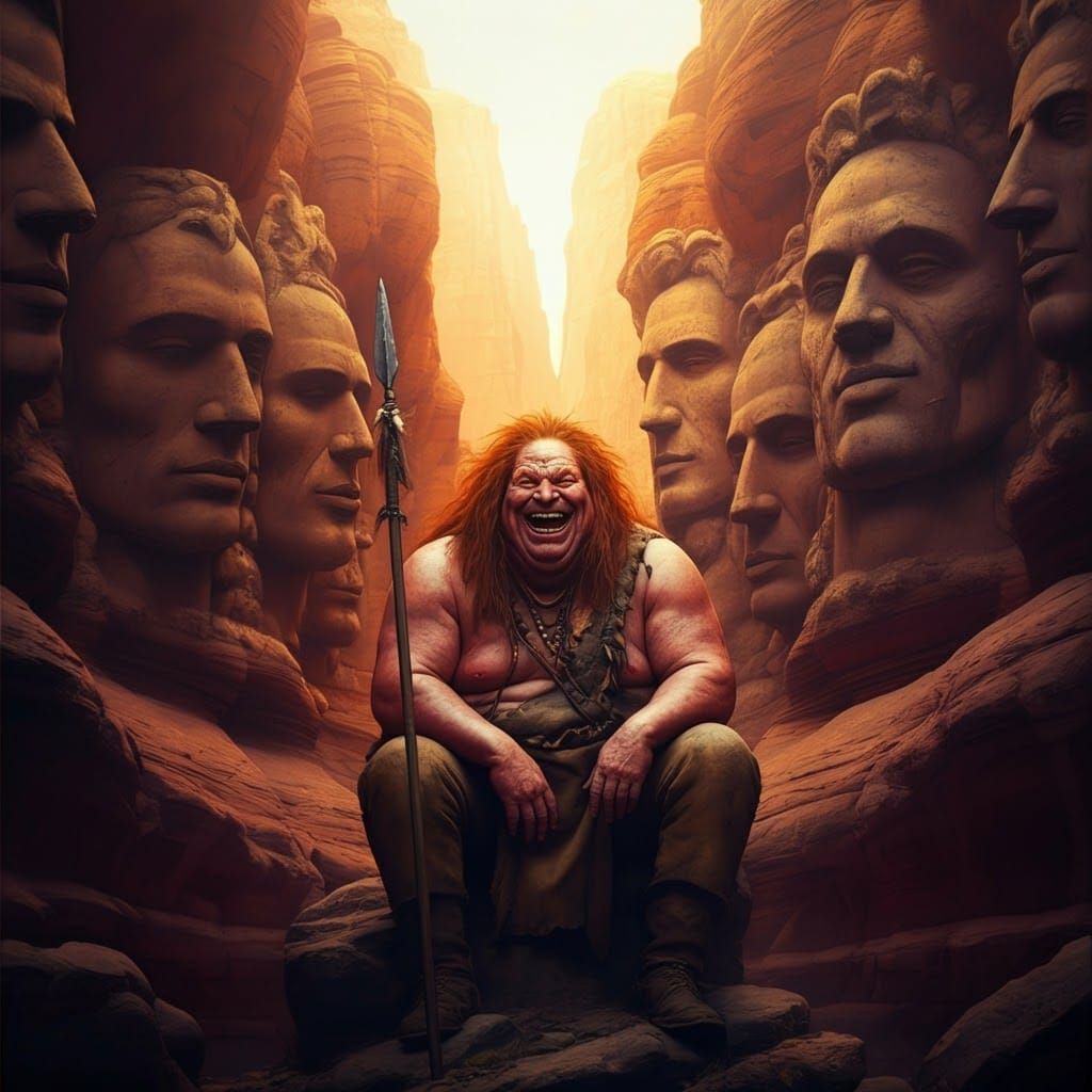 Cinematic Redhead Giant in Canyon, Oil Painting