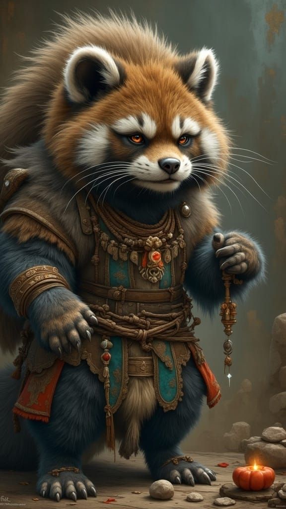 Majestic Tanuki Youkai in Dramatic Oil Painting