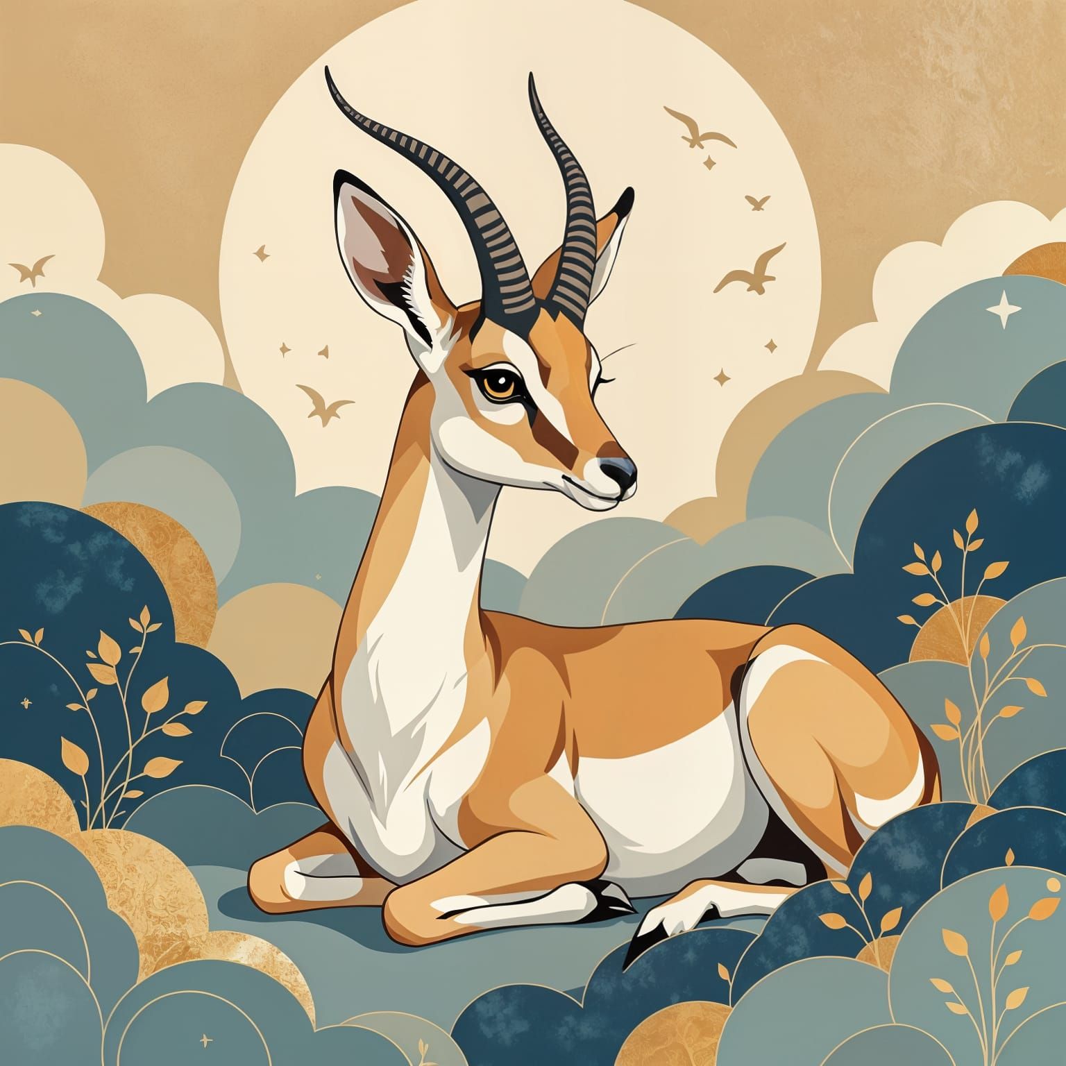 Contemplative Persian Gazelle in Dreamy Abstract Landscape