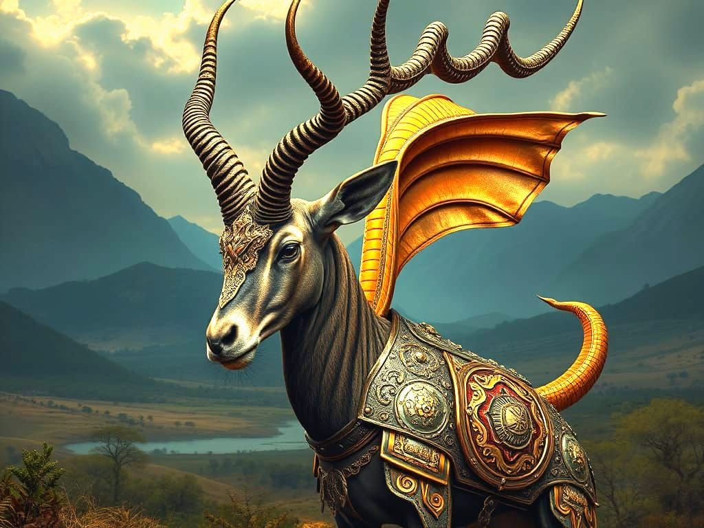 Kudu Cobra Hybrid in Armor, Surreal Art Style