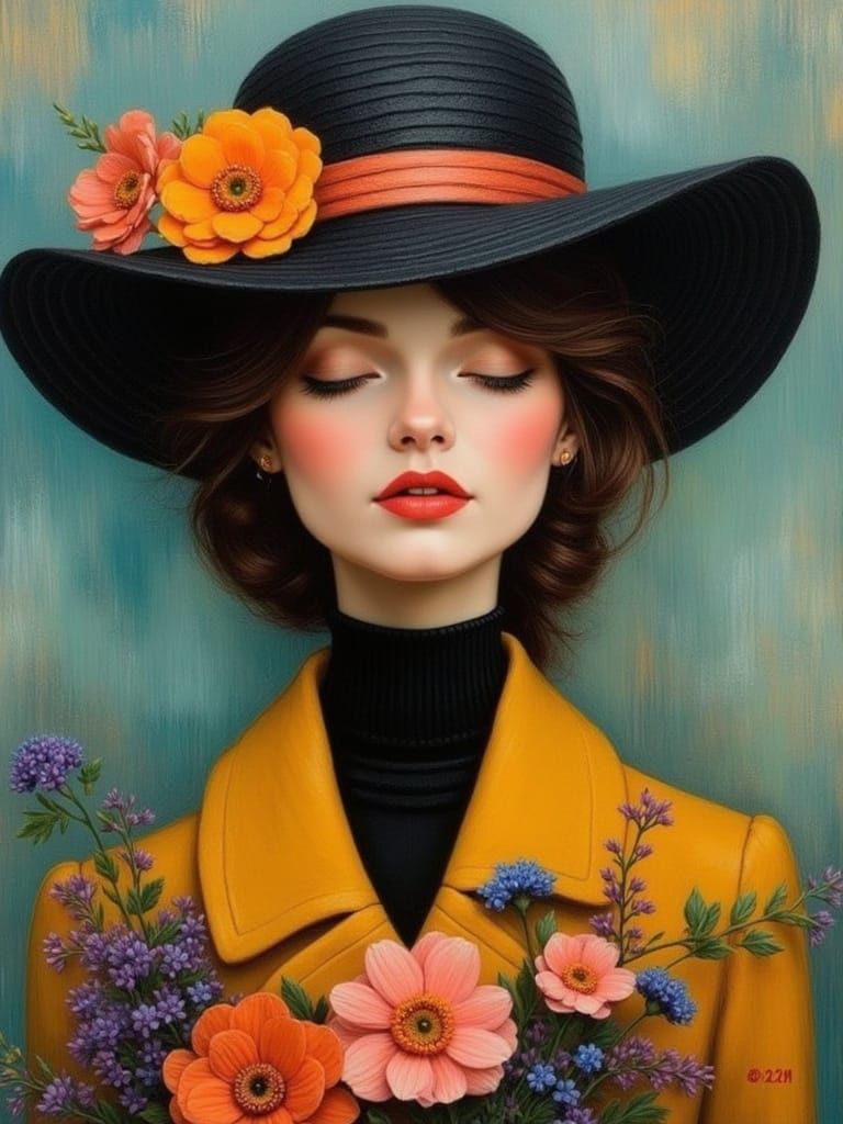 Dreamlike Woman with Flowers in Impressionistic Style