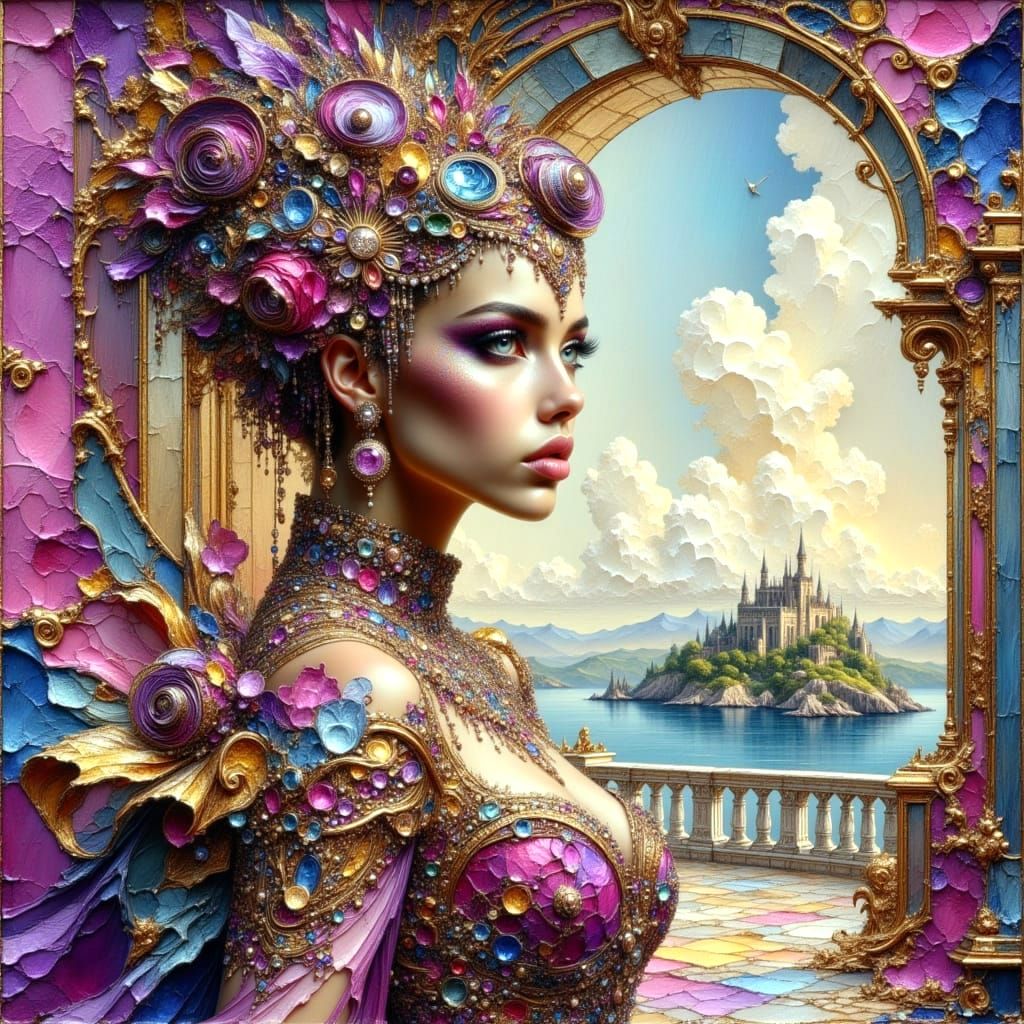 Dreamy Woman in Impasto Oil Painting Style