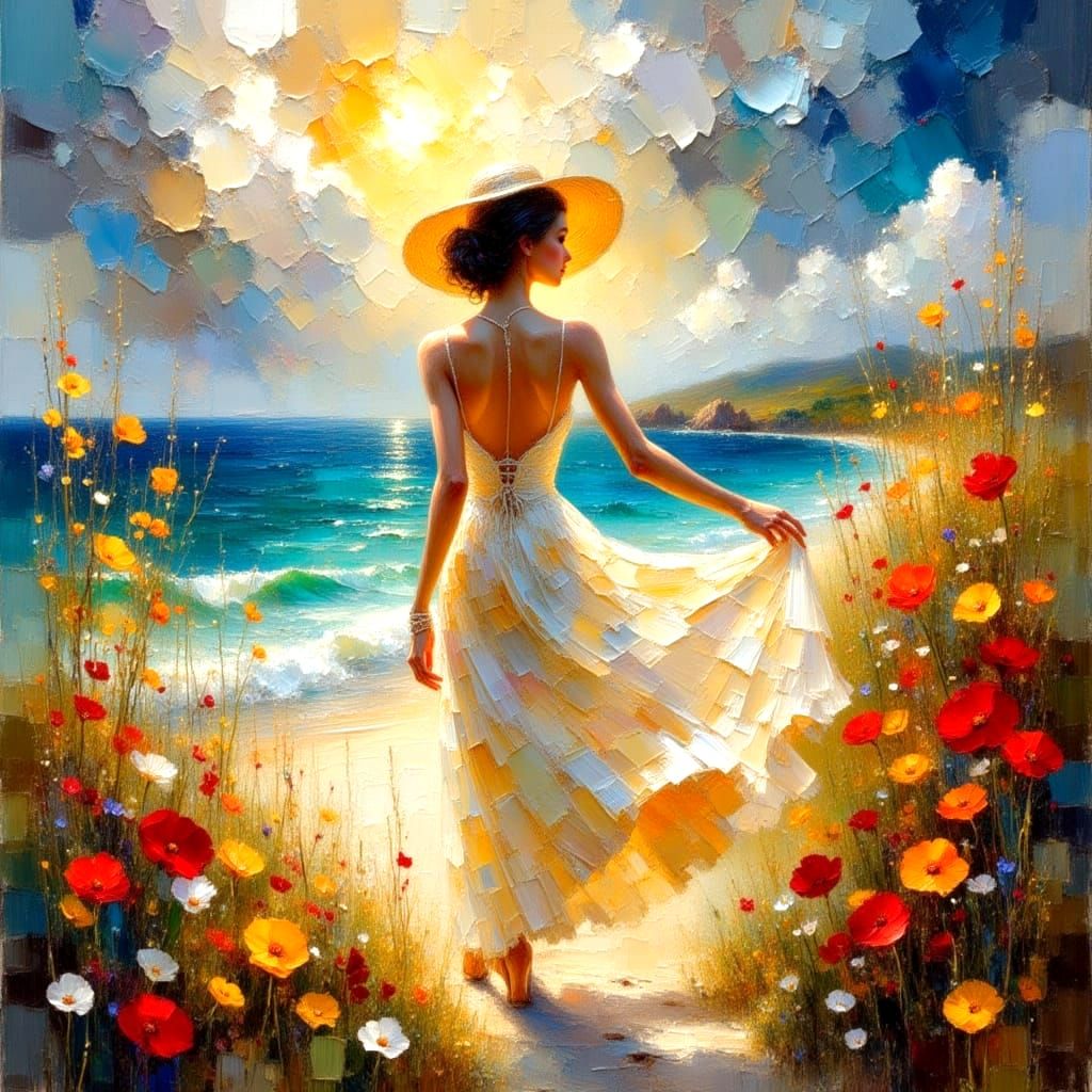 Whimsical Portrait of a Free-Spirited Woman in Impasto Style