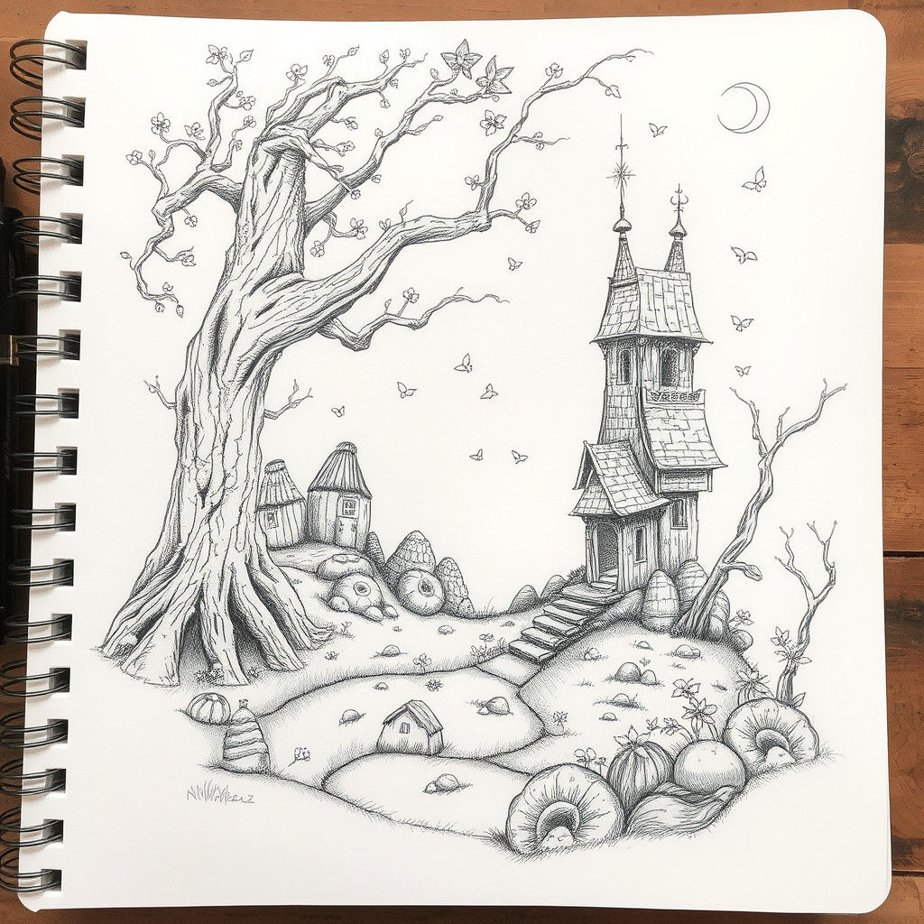 Hyperdetailed Charcoal Doodle of a Fairy Land