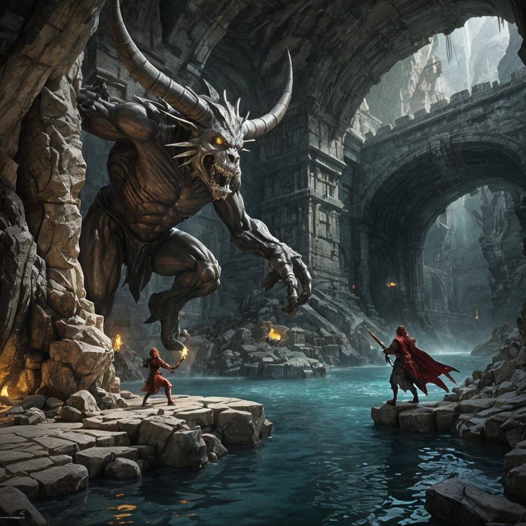 Brave companions challenge a Bone Demon deep beneath the Castle of Tar Gothen.