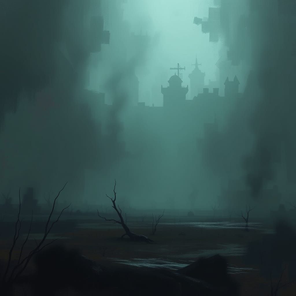 Mysterious Void in a Haunting Digital Landscape