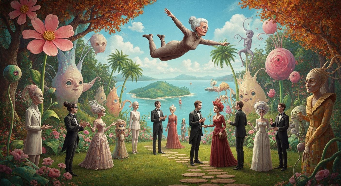 Surreal Skydive: Impasto Painting in Klimt-Bosch Style