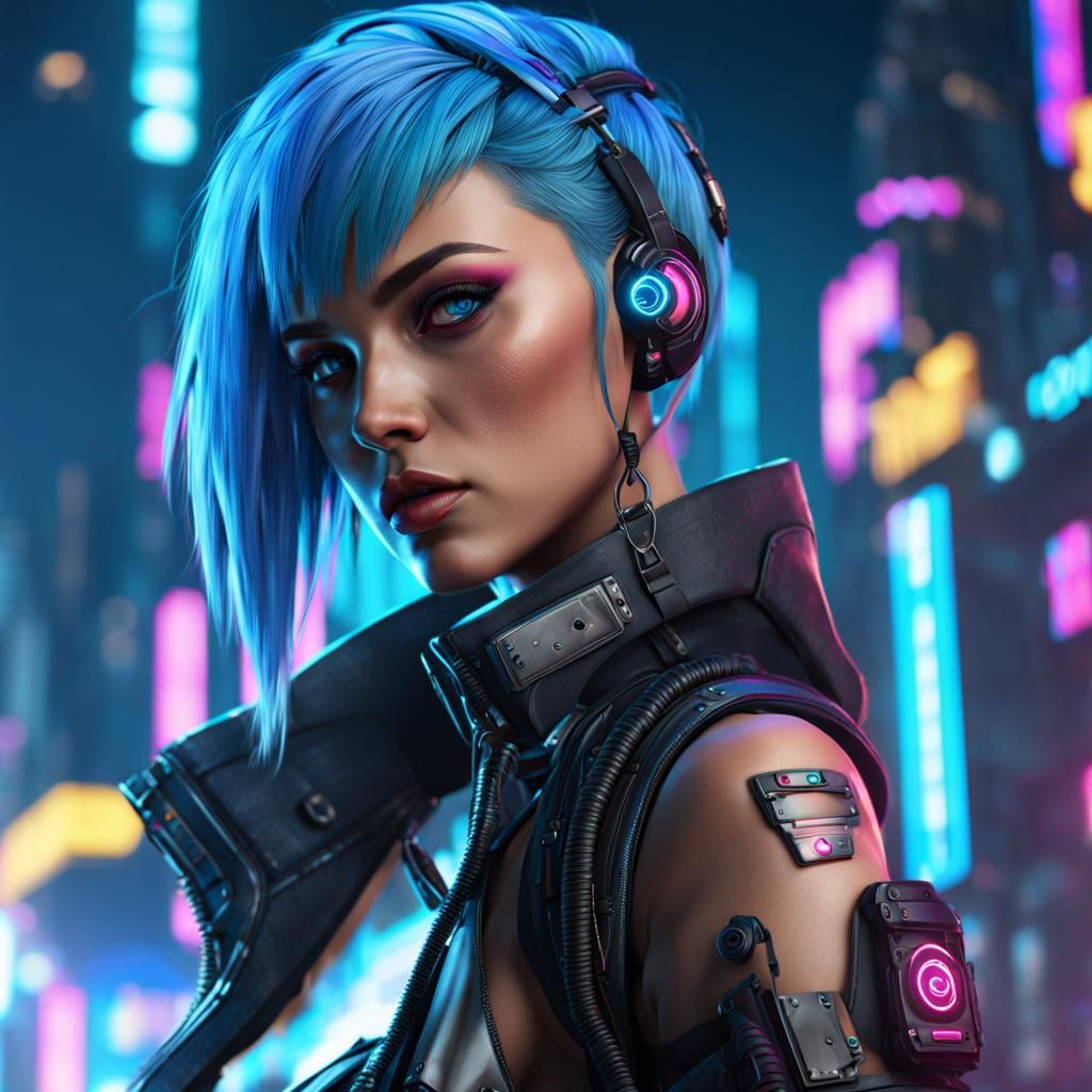 Cyberpunk Girl Illustration in Dynamic Colors