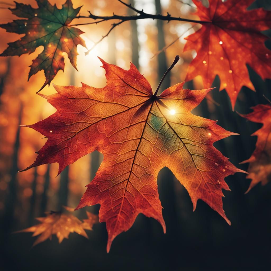 Double Exposure: Maple Leaf and Autumn Sunrise