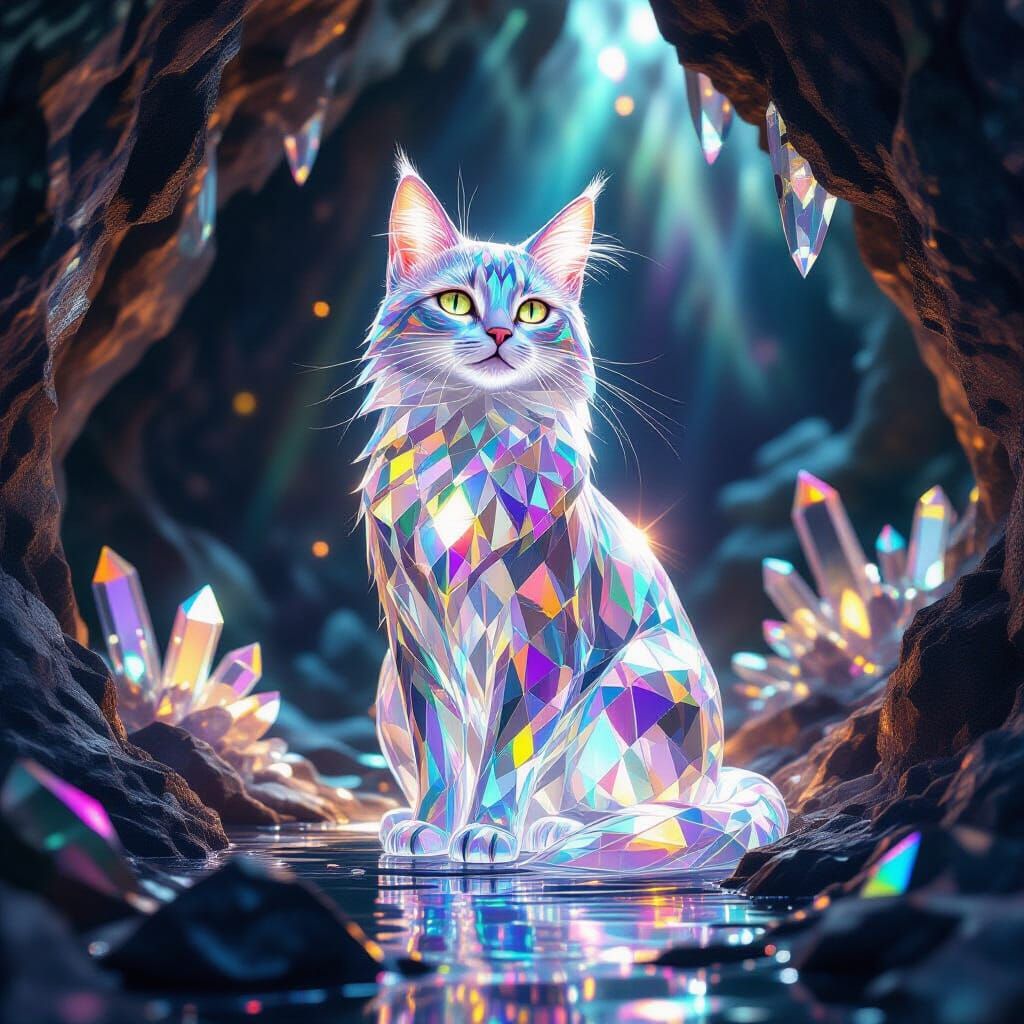 Majestic Crystal Cat in Luminescent Cavern