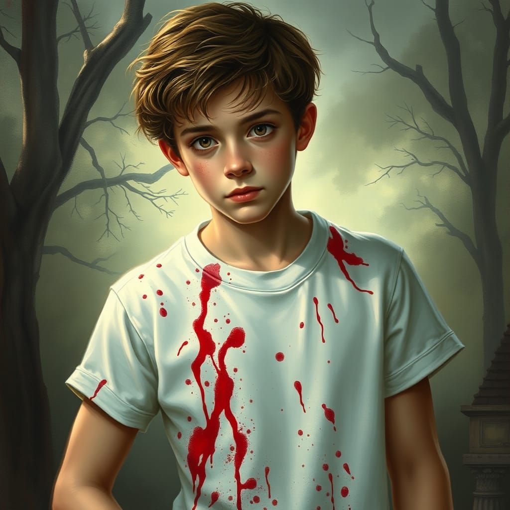 Bloody Young Man in Ethereal Fantasy Style