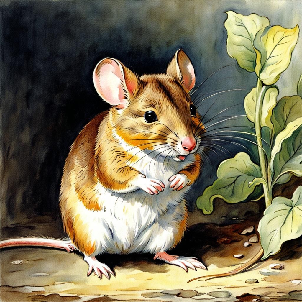 Cute brown mouse, illustration by Beatrix Potter, Carl Larsson