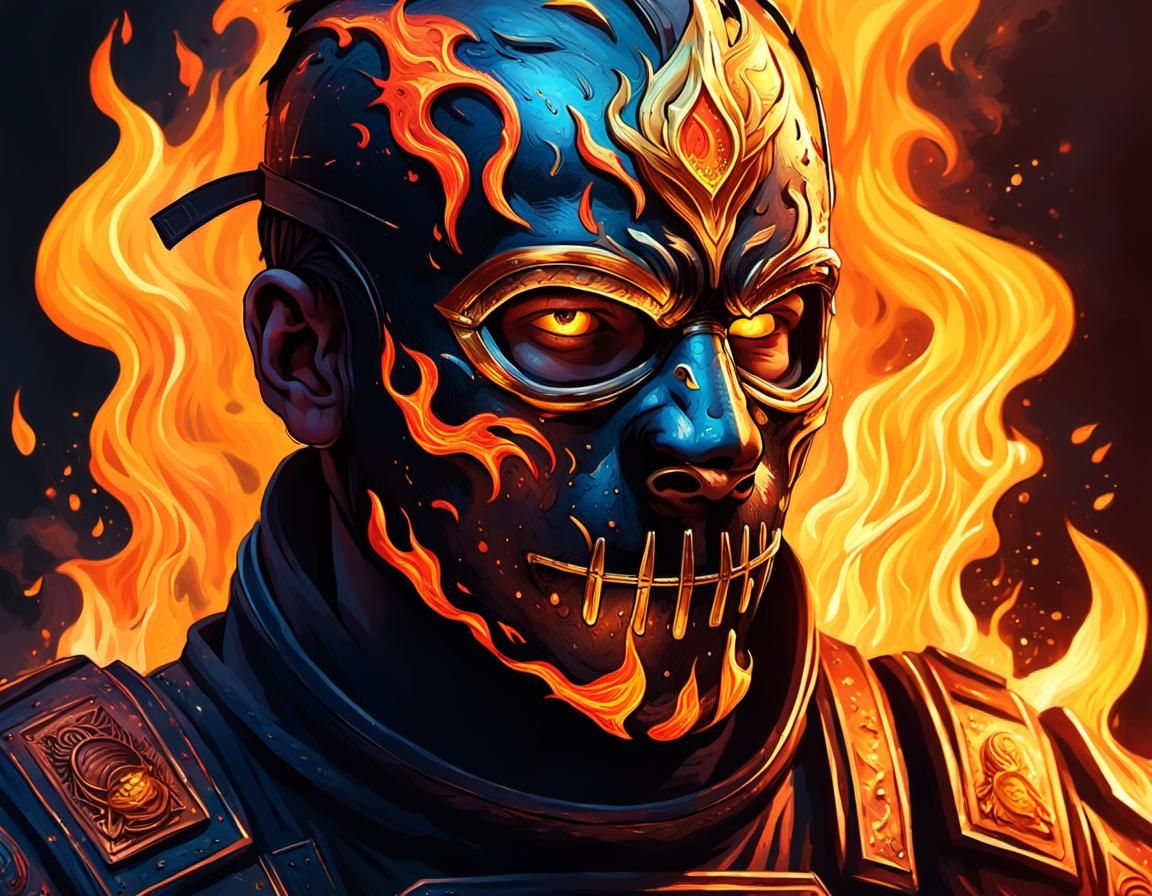 Hyperrealistic Fire Man in Burning World