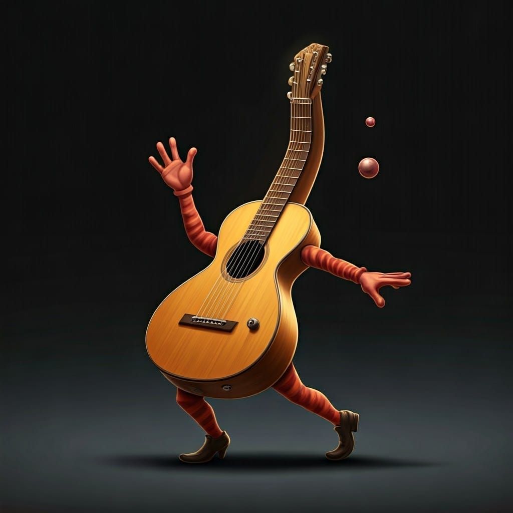 Guitar Character Dances with Joy