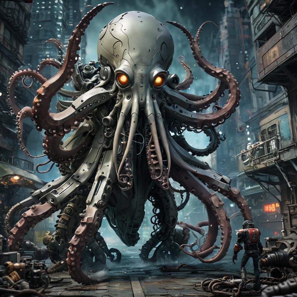 Robotic Squid Versus Octopus: Photographic Battle