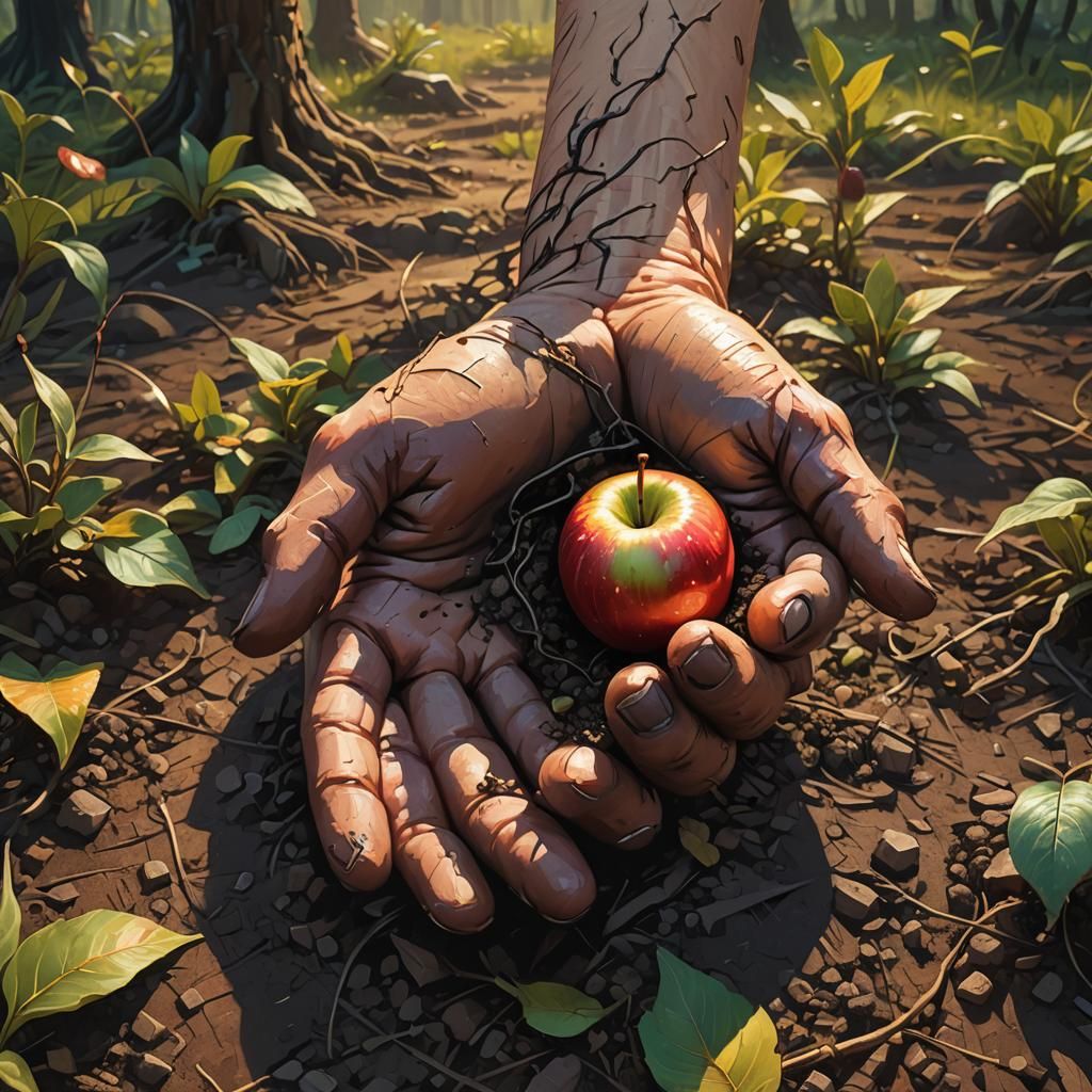 Hand Emerges Holding Apple: Fantasy Concept Art