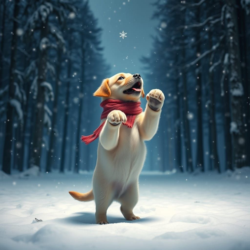 Labrador Puppy in Winter Wonderland Scene
