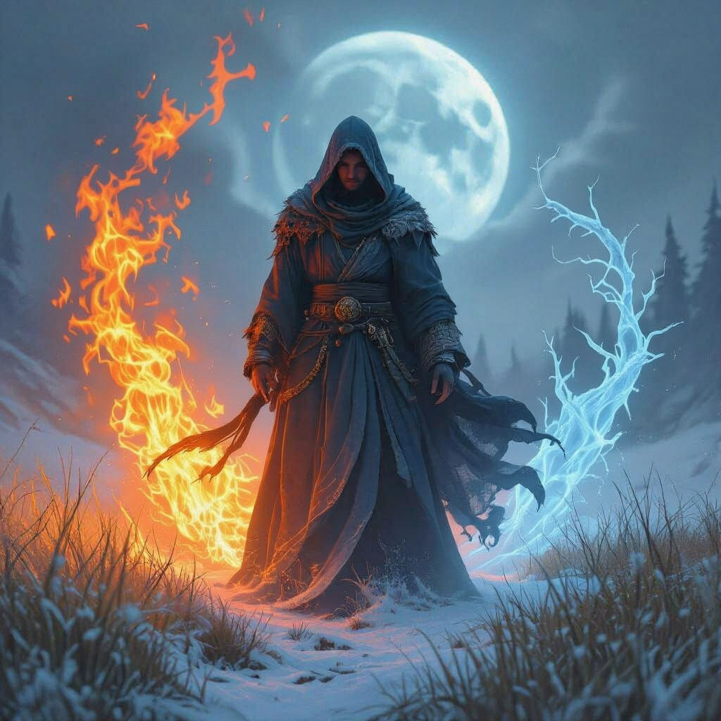 Fiery Icy Soul Battle in Moonlit Meadow