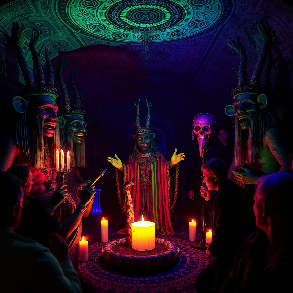 Creepy Underground Ceremony with Pagan Idols