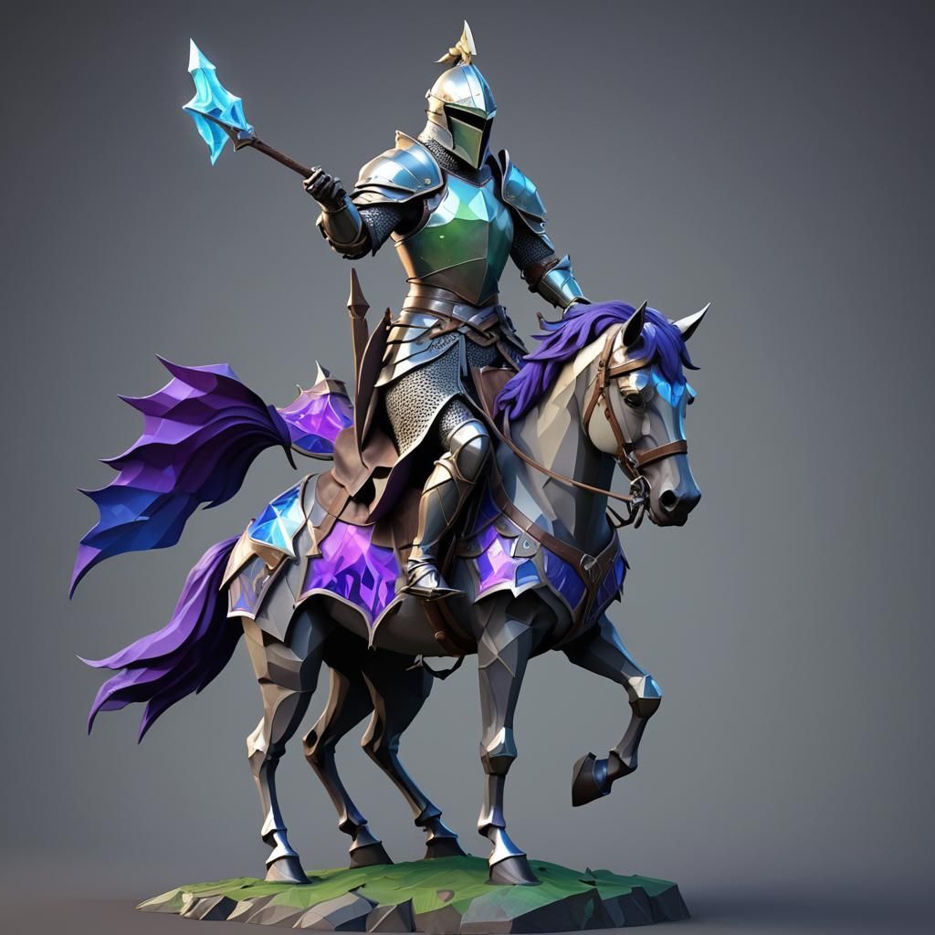 Fantasy Knight on Horseback with Flaming Spear
