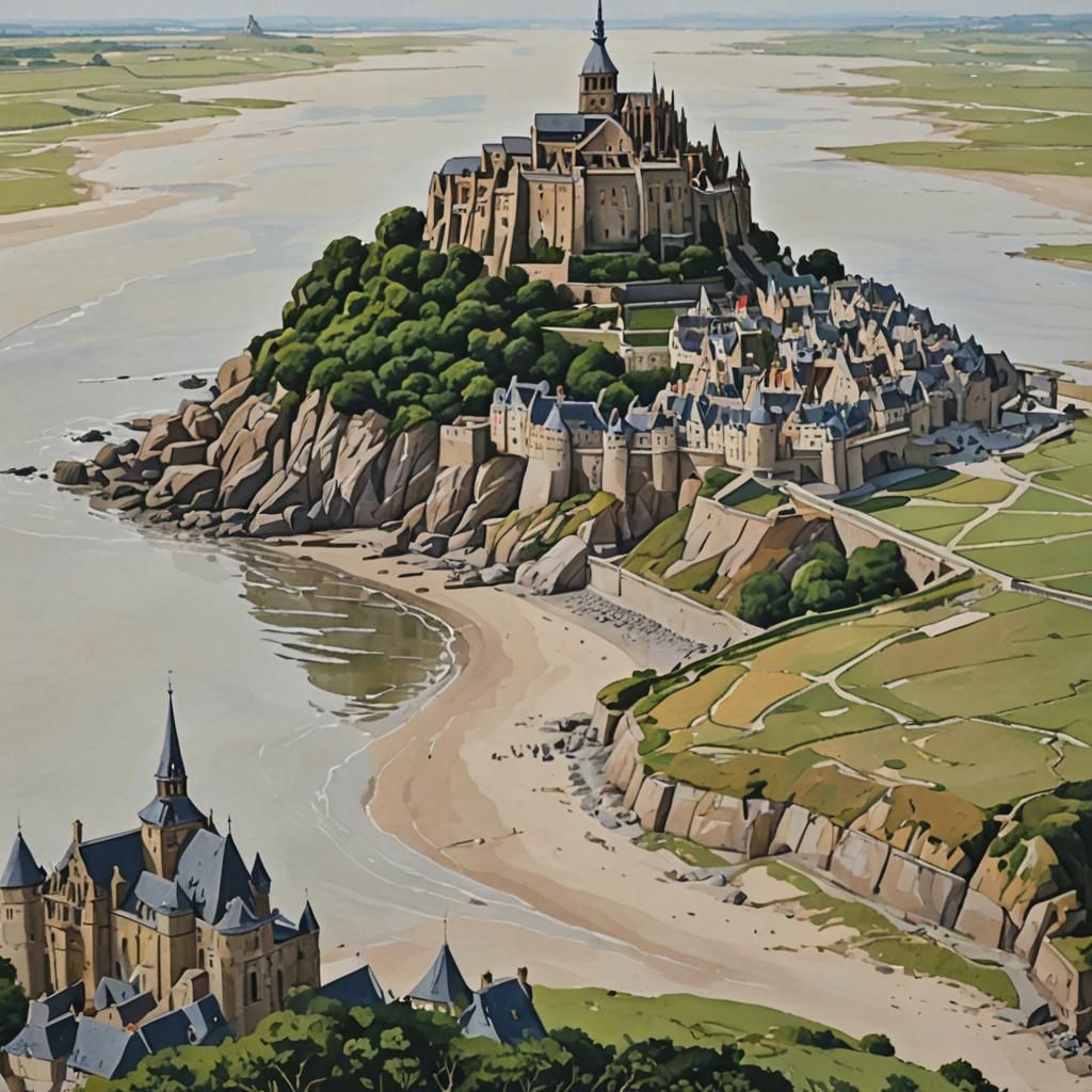 Mont Saint-Michel: A Detailed Gouache Painting