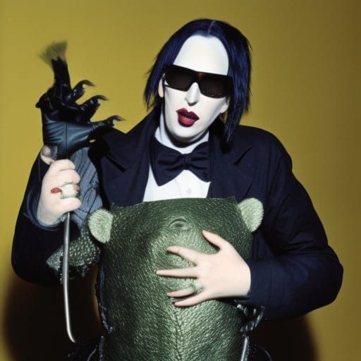 Marilyn Manson, standing with the armored bears, From the movie, The Wizard Of OZ