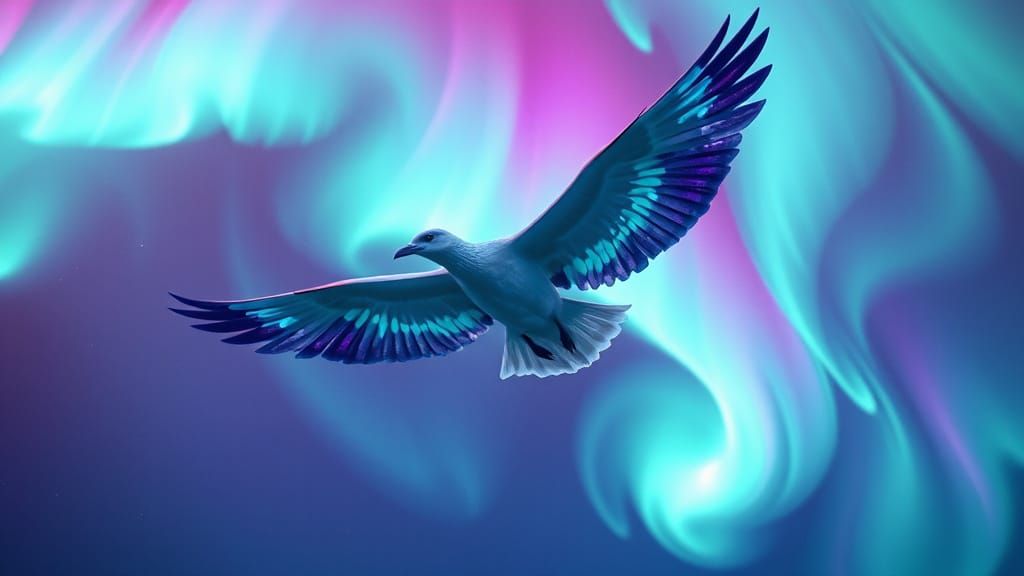 Lugia Soaring Through Aurora Borealis in Art Nouveau