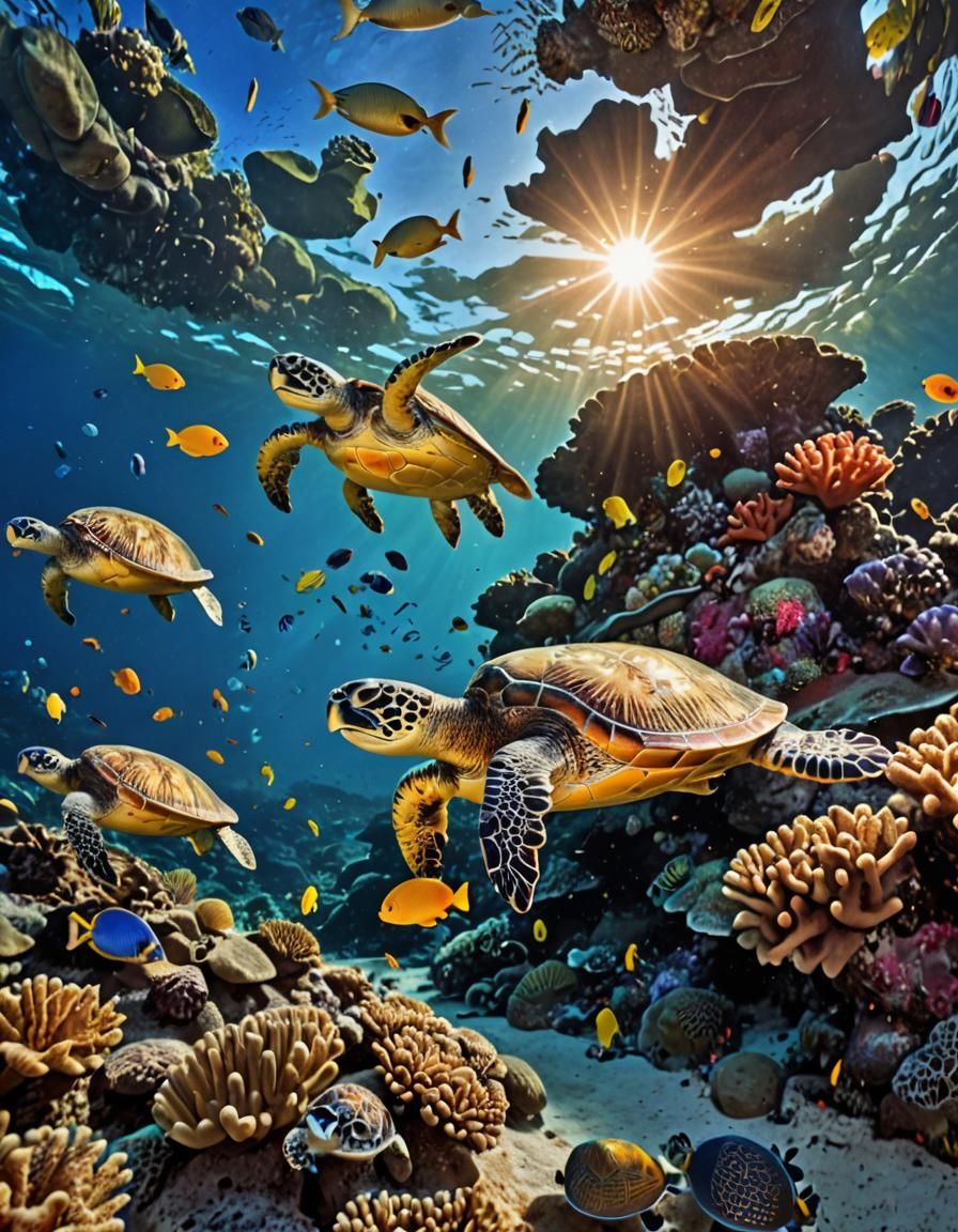 Hanama Bay Coral Reef with Sea Turtles