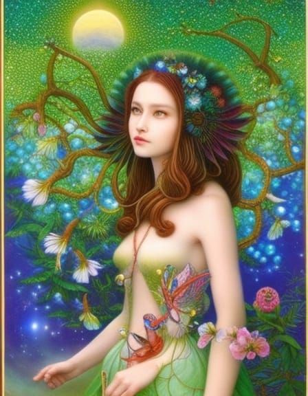 Fate Hybrid Woman in Mycelium Network, Detailed Art