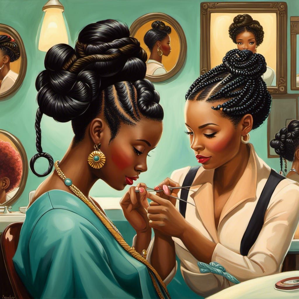 Urban Hair Salon Scene in Bright Fantasy Art Style