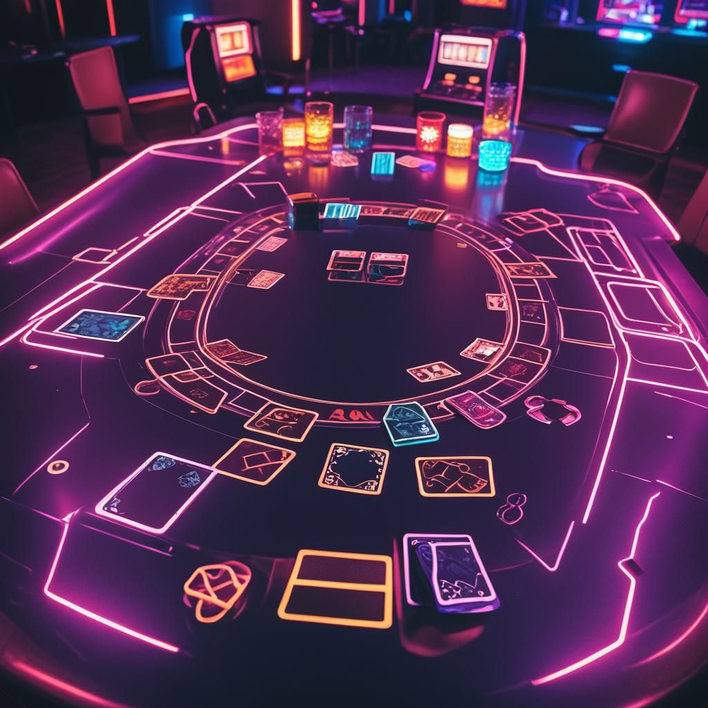 Neon Poker Table with Royal Flush in Synthwave Style