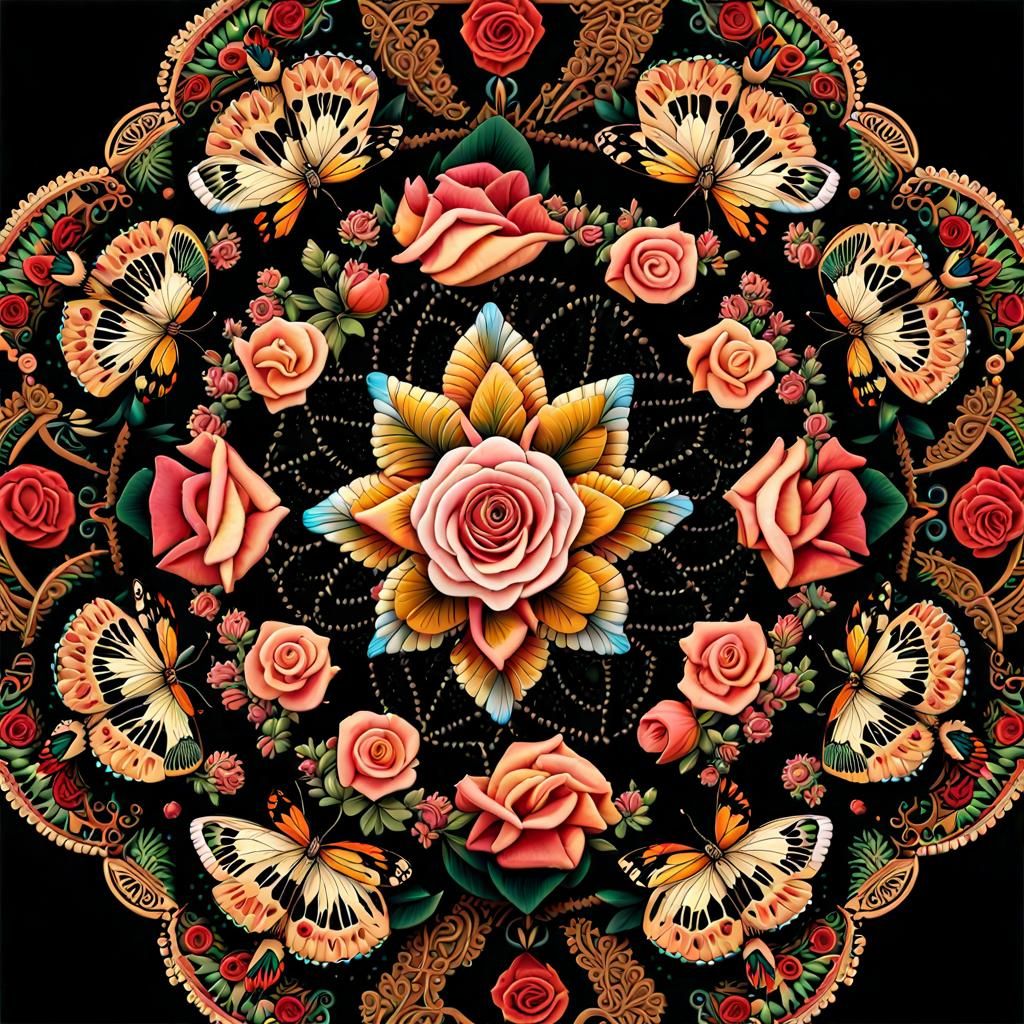Butterfly and Rose Mandalas: Intricate Geometric Art