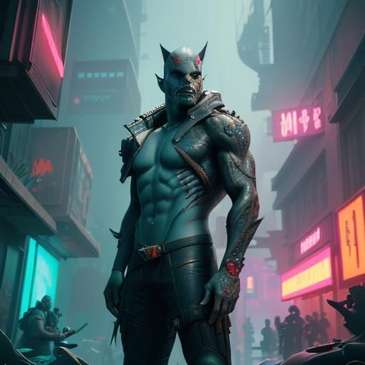 Shark Man in Cyberpunk 2099 Style