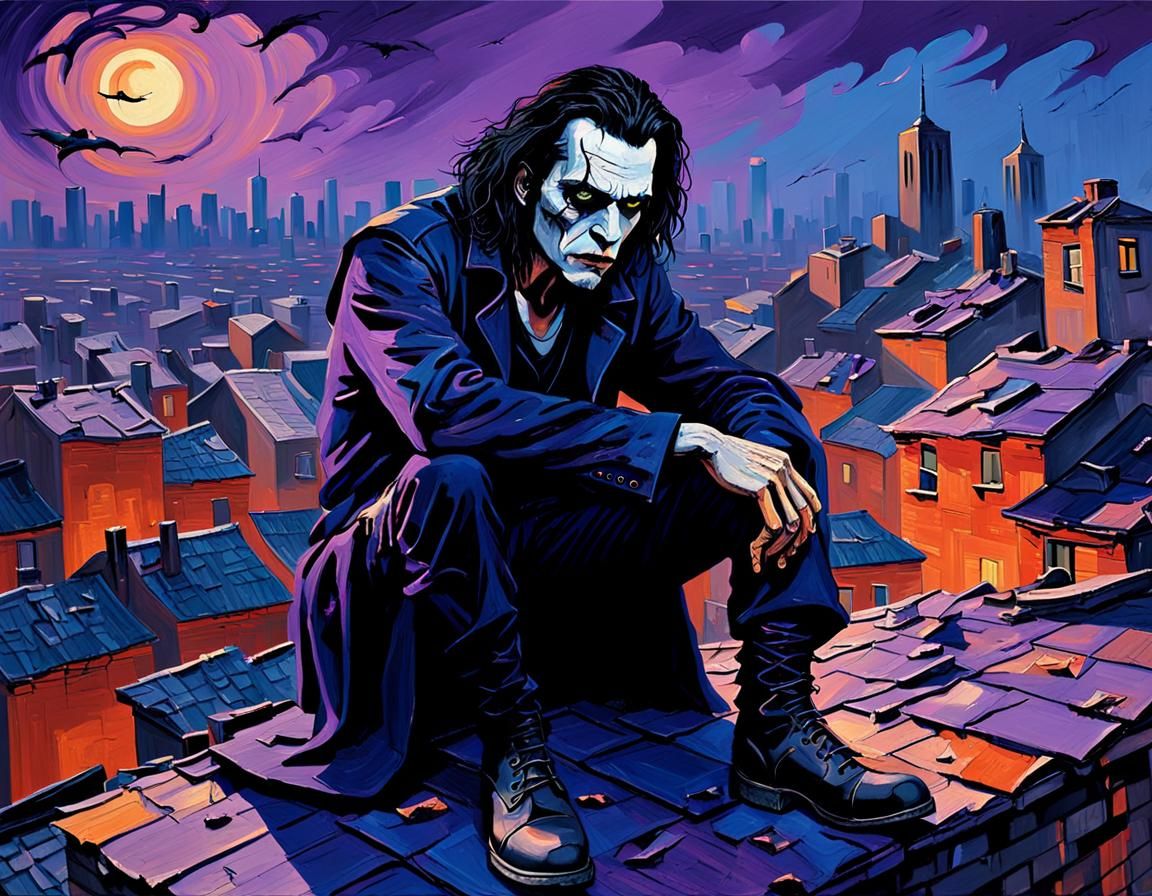 Eric Draven Rooftop Twilight in Neo-Expressionism